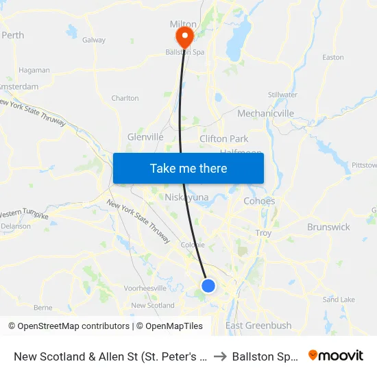 New Scotland & Allen St (St. Peter's Hospital) to Ballston Spa, NY map
