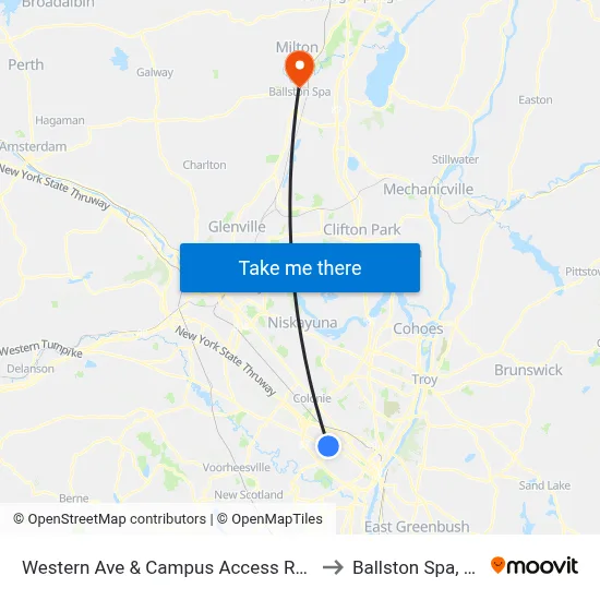 Western Ave & Campus Access Road to Ballston Spa, NY map