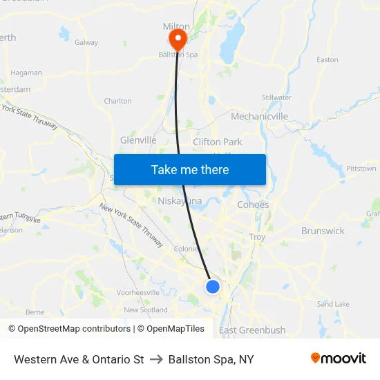 Western Ave & Ontario St to Ballston Spa, NY map
