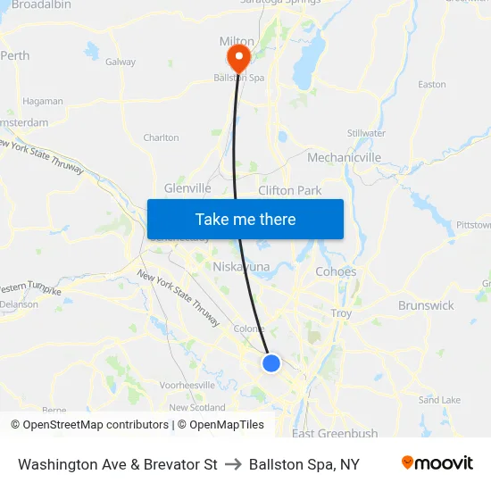 Washington Ave & Brevator St to Ballston Spa, NY map