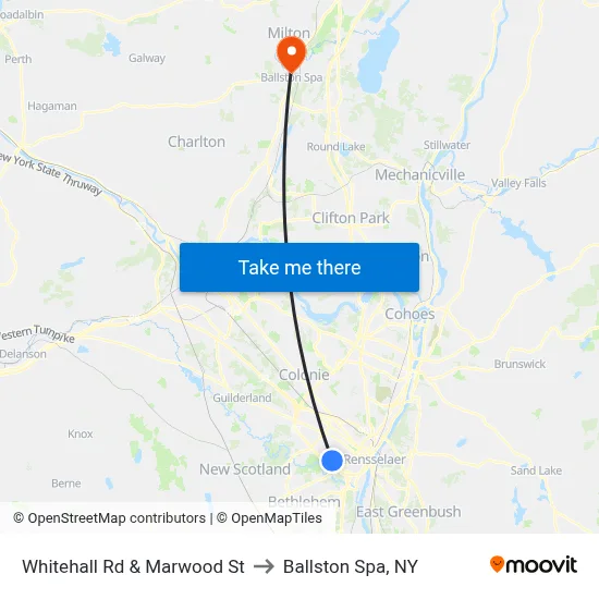 Whitehall Rd & Marwood St to Ballston Spa, NY map
