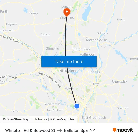 Whitehall Rd & Betwood St to Ballston Spa, NY map