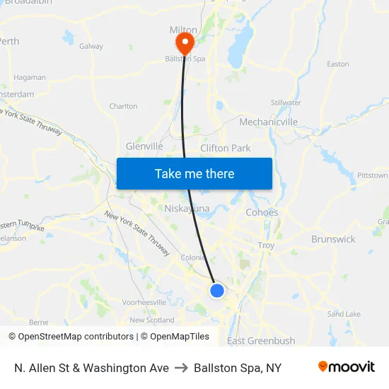 N. Allen St & Washington Ave to Ballston Spa, NY map