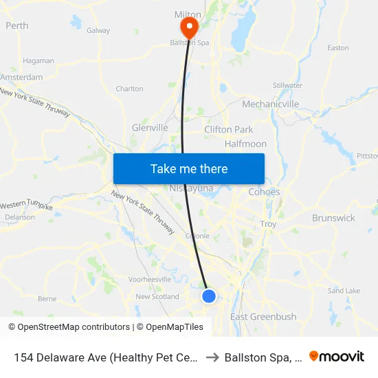 154 Delaware Ave (Healthy Pet Center) to Ballston Spa, NY map