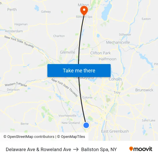 Delaware Ave & Roweland Ave to Ballston Spa, NY map