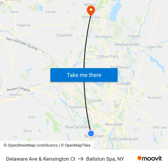 Delaware Ave & Kensington Ct to Ballston Spa, NY map