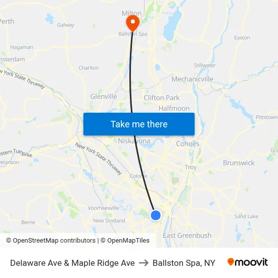 Delaware Ave & Maple Ridge Ave to Ballston Spa, NY map