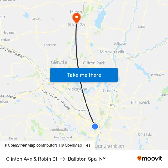 Clinton Ave & Robin St to Ballston Spa, NY map