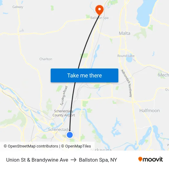 Union St & Brandywine Ave to Ballston Spa, NY map