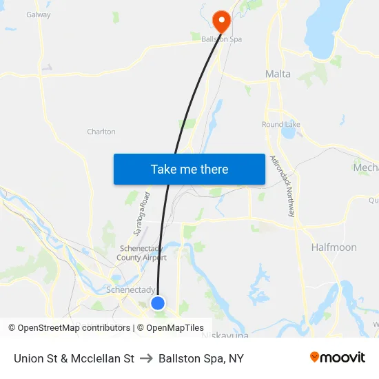 Union St & Mcclellan St to Ballston Spa, NY map