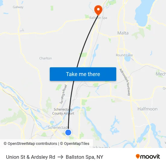 Union St & Ardsley Rd to Ballston Spa, NY map