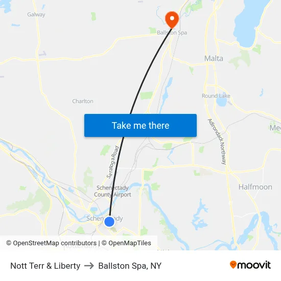 Nott Terr & Liberty to Ballston Spa, NY map