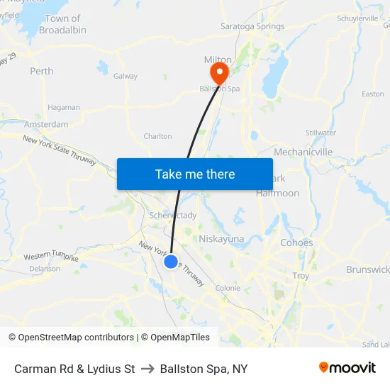 Carman Rd & Lydius St to Ballston Spa, NY map