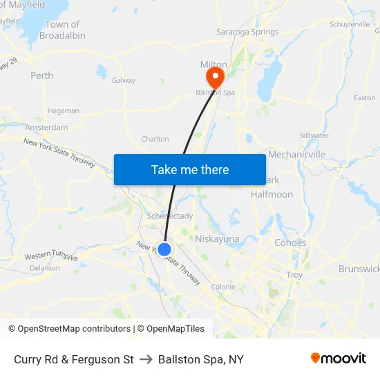 Curry Rd & Ferguson St to Ballston Spa, NY map
