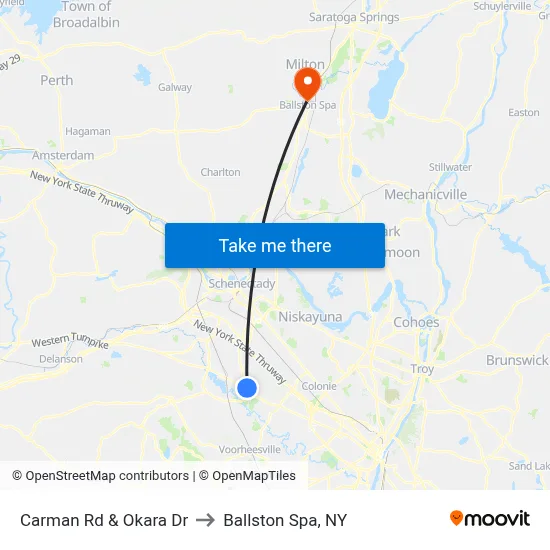 Carman Rd & Okara Dr to Ballston Spa, NY map