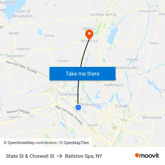 State St & Chiswell St to Ballston Spa, NY map