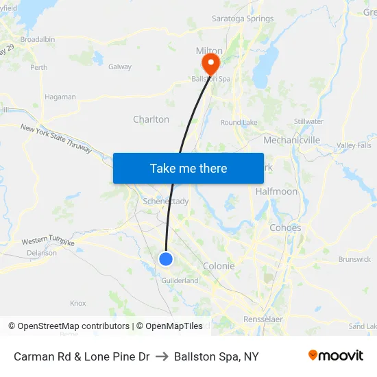 Carman Rd & Lone Pine Dr to Ballston Spa, NY map