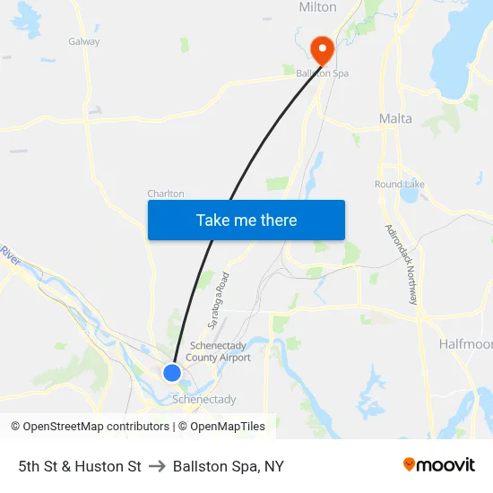 5th St & Huston St to Ballston Spa, NY map