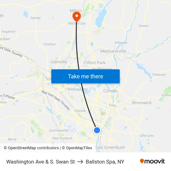 Washington Ave & S. Swan St to Ballston Spa, NY map