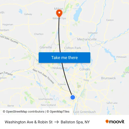 Washington Ave & Robin St to Ballston Spa, NY map