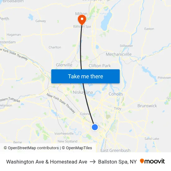 Washington Ave & Homestead Ave to Ballston Spa, NY map