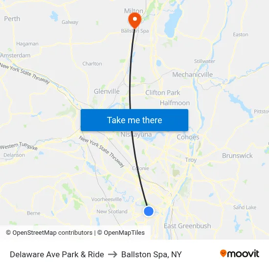 Delaware Ave Park & Ride to Ballston Spa, NY map