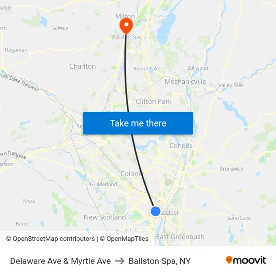 Delaware Ave & Myrtle Ave to Ballston Spa, NY map