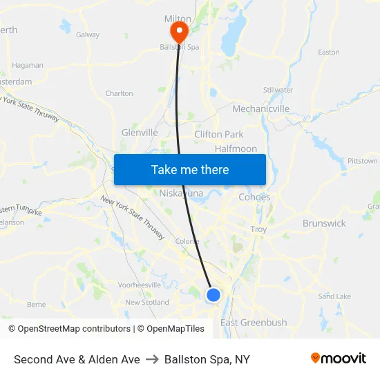 Second Ave & Alden Ave to Ballston Spa, NY map
