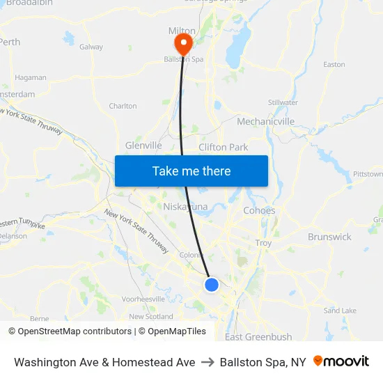 Washington Ave & Homestead Ave to Ballston Spa, NY map