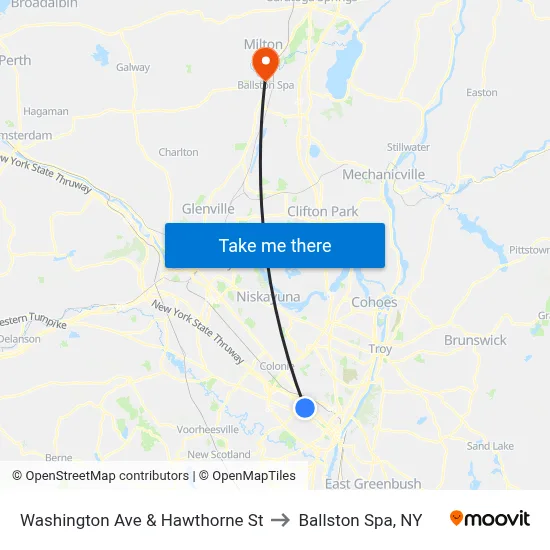 Washington Ave & Hawthorne St to Ballston Spa, NY map