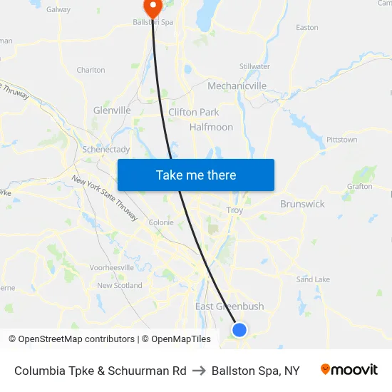 Columbia Tpke & Schuurman Rd to Ballston Spa, NY map