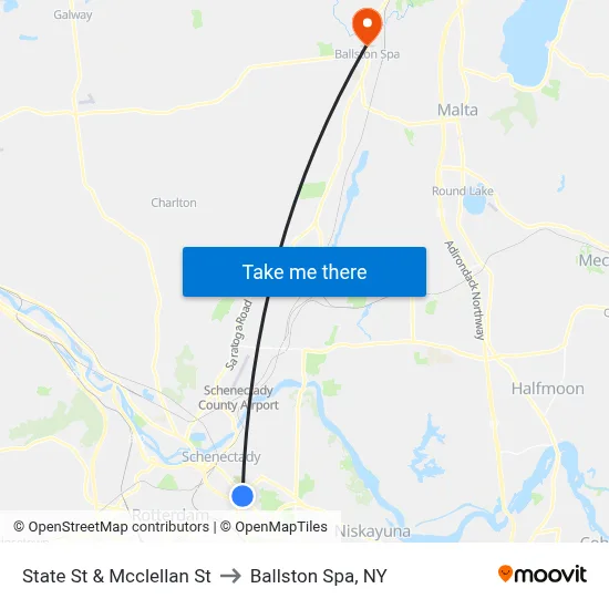 State St & Mcclellan St to Ballston Spa, NY map