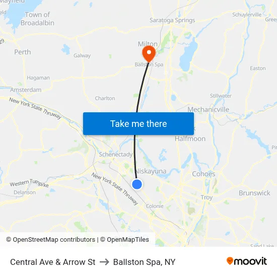 Central Ave & Arrow St to Ballston Spa, NY map