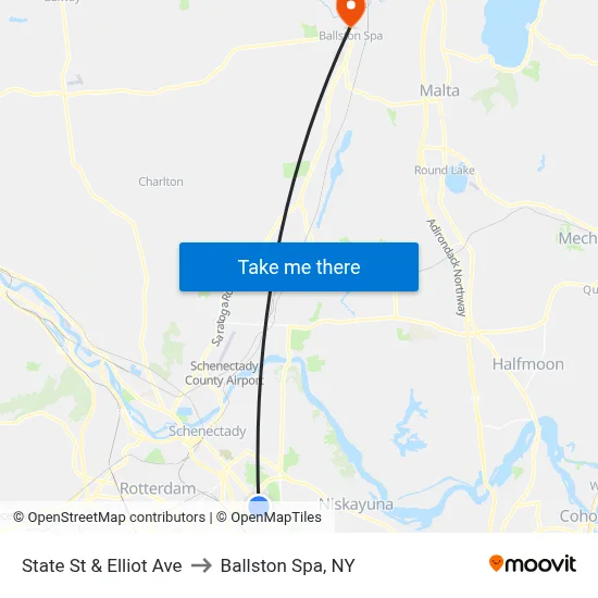 State St & Elliot Ave to Ballston Spa, NY map