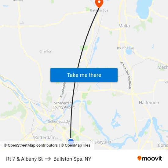 Rt 7 & Albany St to Ballston Spa, NY map