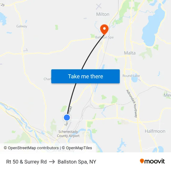 Rt 50 & Surrey Rd to Ballston Spa, NY map