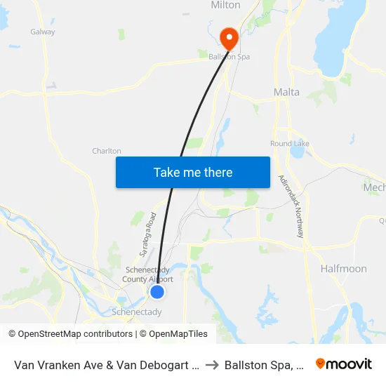 Van Vranken Ave & Van Debogart St to Ballston Spa, NY map
