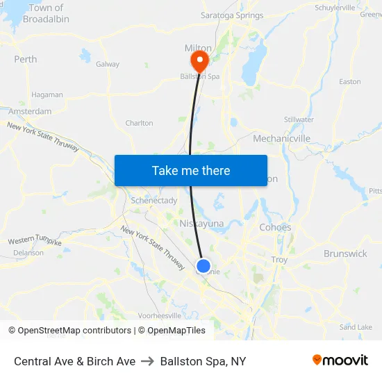 Central Ave & Birch Ave to Ballston Spa, NY map