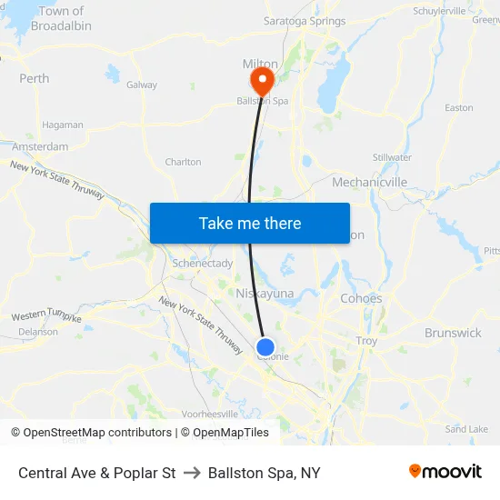 Central Ave & Poplar St to Ballston Spa, NY map