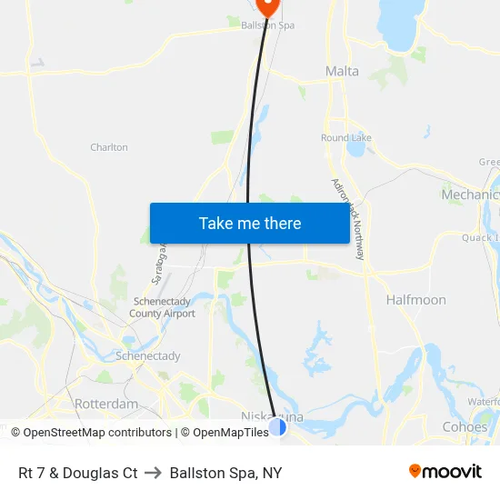 Rt 7 & Douglas Ct to Ballston Spa, NY map
