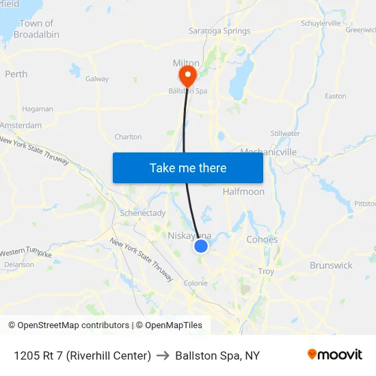 1205 Rt 7 (Riverhill Center) to Ballston Spa, NY map
