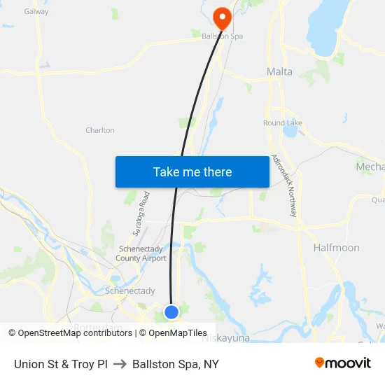 Union St & Troy Pl to Ballston Spa, NY map