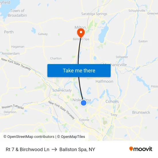 Rt 7 & Birchwood Ln to Ballston Spa, NY map