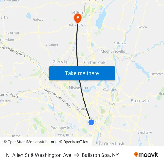 N. Allen St & Washington Ave to Ballston Spa, NY map