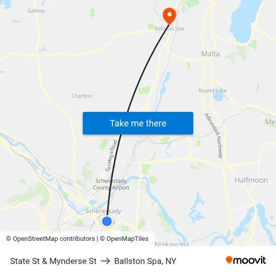 State St & Mynderse St to Ballston Spa, NY map