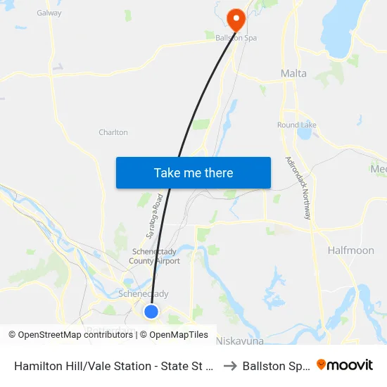 Hamilton Hill/Vale Station - State St & Steuben St to Ballston Spa, NY map