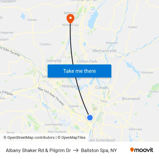 Albany Shaker Rd & Pilgrim Dr to Ballston Spa, NY map