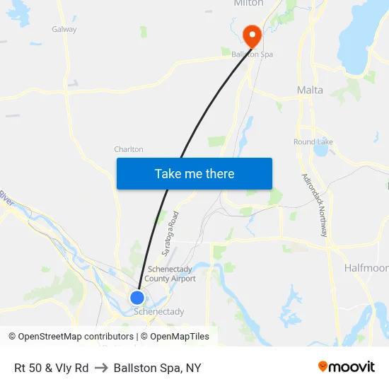 Rt 50 & Vly Rd to Ballston Spa, NY map