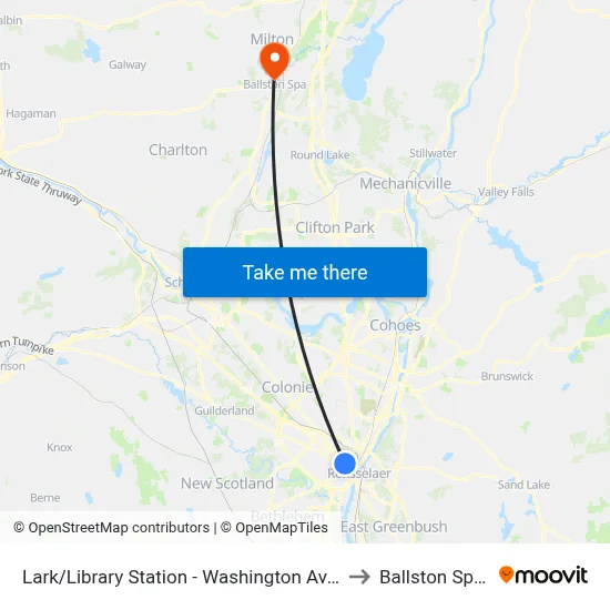 Lark/Library Station - Washington Ave & Lark St to Ballston Spa, NY map