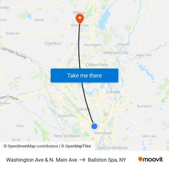 Washington Ave & N. Main Ave to Ballston Spa, NY map